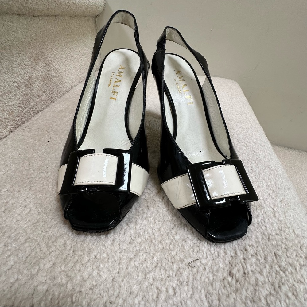 VTG Amalfi by Rongoni Black Patent Leather Peep-Toe Slingbacks Made in Italy 7